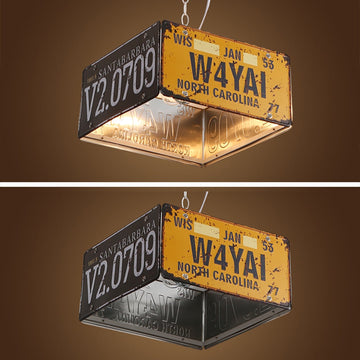 Industrial Square 3-Light Pendant Light Vintage Metal License plate